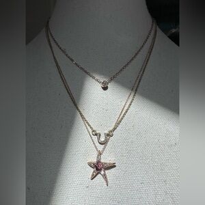 Three dainty goldtone necklaces starfish lucky horse shoe rhinestones